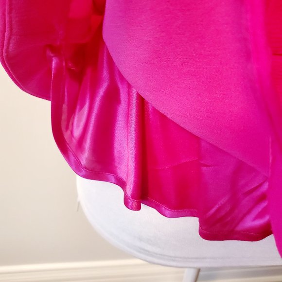 FUCSIA PINK PEPLUM Top Exposed Gold Zipper Feature Office Siren Dressy Party Top - Picture 8 of 9